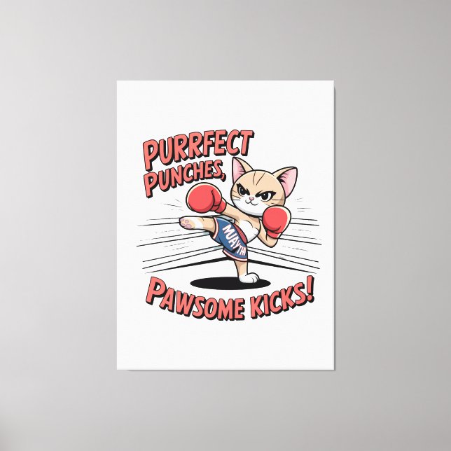 Muay Thai Boxing Cute Anime Cat T-shirt Canvas Print (Front)