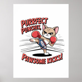 Muay Thai Boxing Cute Anime Cat T-shirt Poster