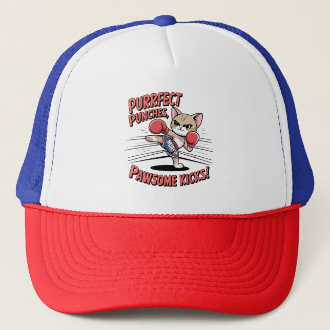 Muay Thai Boxing Cute Anime Cat Trucker Hat (Front)