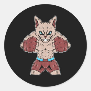 Muay Thai Boxing Devon Rex Cat MMA Boxer Funny Classic Round Sticker
