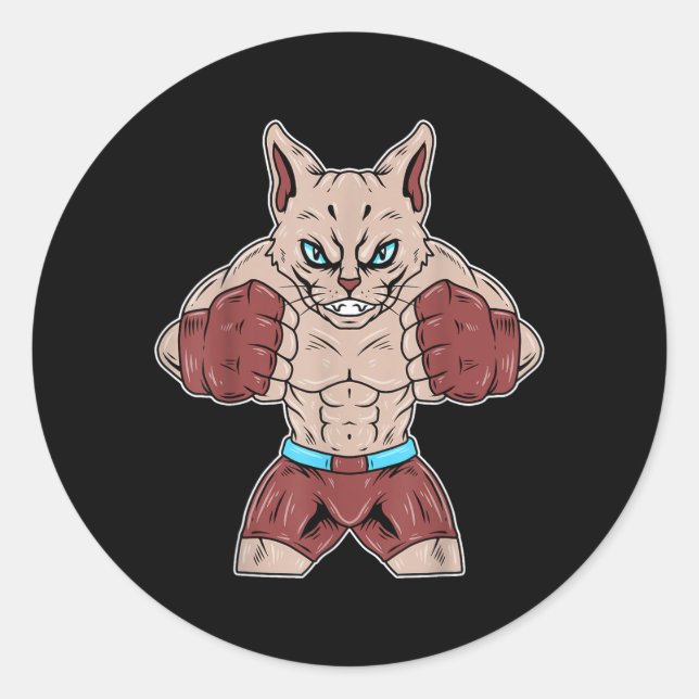 Muay Thai Boxing Devon Rex Cat MMA Boxer Funny Classic Round Sticker (Front)