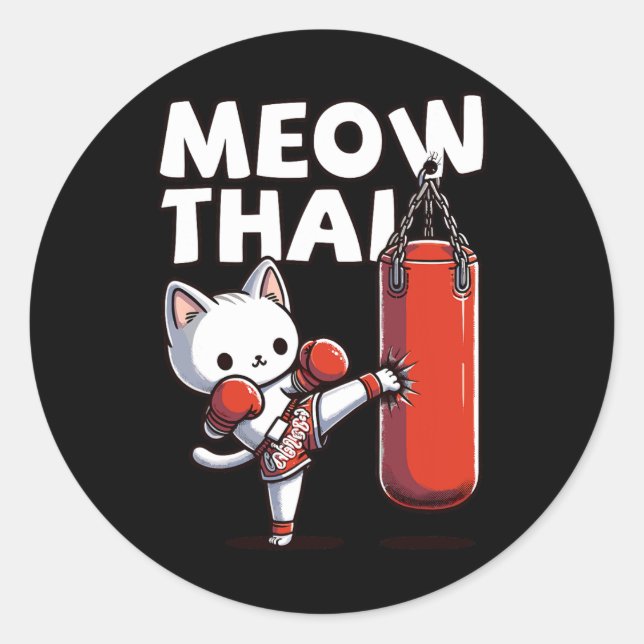 Muay Thai Cat Meow Thai  Classic Round Sticker (Front)