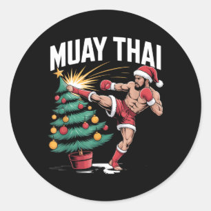 Muay Thai Christmas Tree Martial Arts Kickboxing Classic Round Sticker