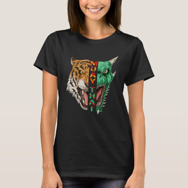 Muay Thai Dragon And Tiger Head  Thaiboxing T-Shirt (Front)