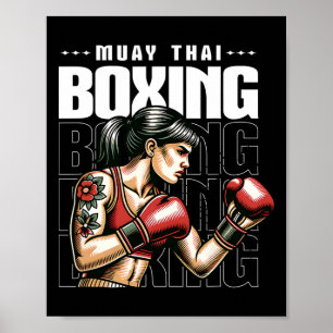 Muay Thai Female Fighter Mma Vintage Martial Arts Poster