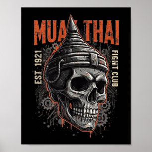 Muay Thai Fight Club Mechanical Skull Warrior Kick Poster