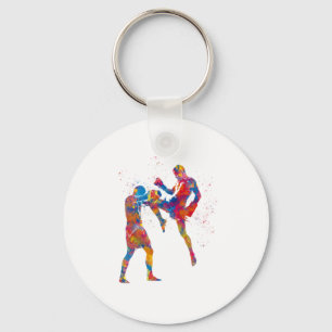 Muay thai fighter in watercolor key ring