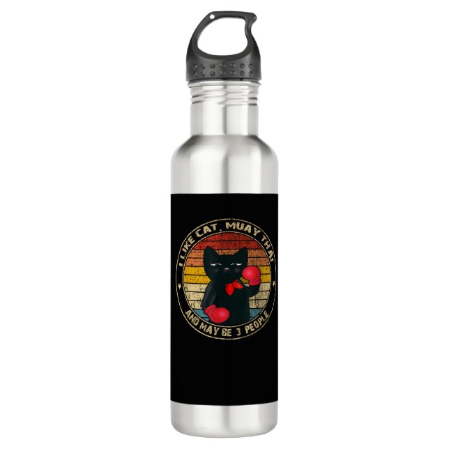 Muay Thai Funny Cat Kickboxing Thailand Boxing Cat 710 Ml Water Bottle (Front)