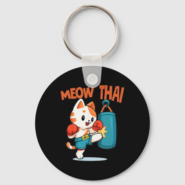 Muay Thai Funny Cat Lover Thai Boxing Thailand Meo Key Ring (Front)