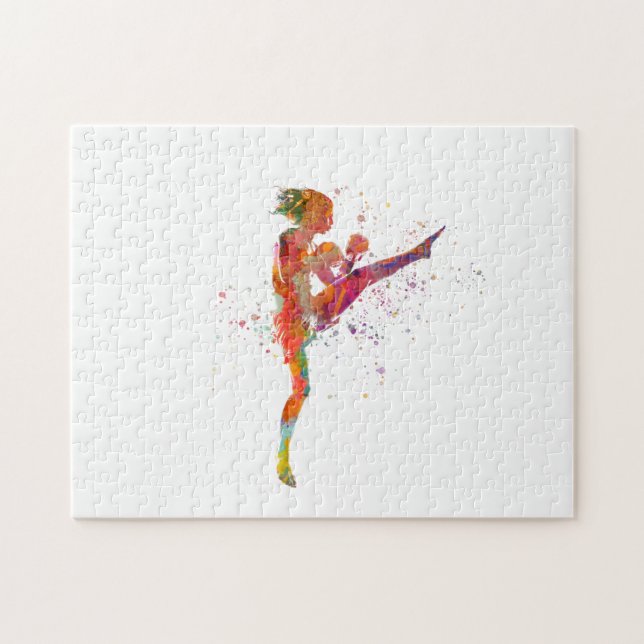 Muay thai karate in watercolor jigsaw puzzle (Horizontal)