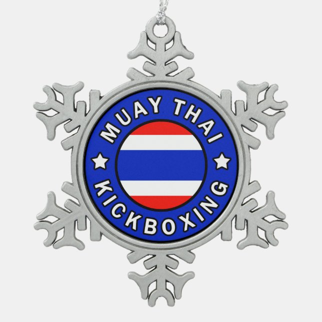 Muay Thai Kickboxing Snowflake Pewter Christmas Ornament (Front)