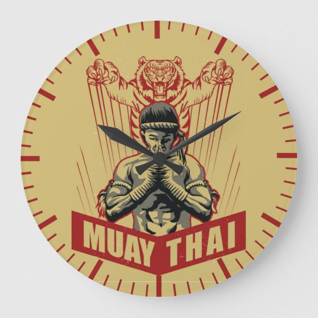 Muay Thai Martial Arts Sleeping Tiger Dojo Large Clock (Front)