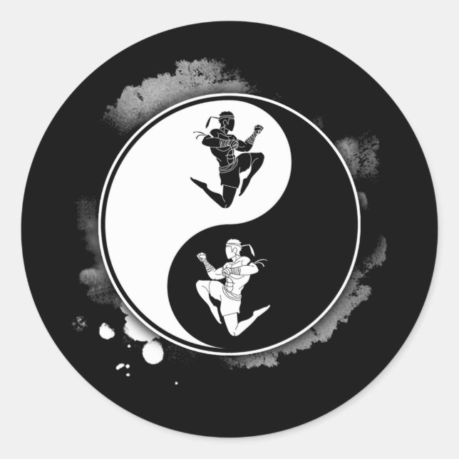 Muay Thai Martial Arts Thai Boxing Yin Yang Coach Classic Round Sticker (Front)