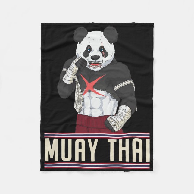 Muay Thai Panda Kickboxing Fighter  Fleece Blanket (Front)