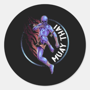 Muay Thai Skeleton Classic Round Sticker