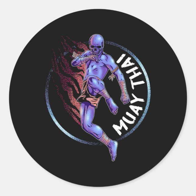 Muay Thai Skeleton  Classic Round Sticker (Front)