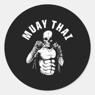 Muay Thai Skeleton Fighter Mma Club Coach Martial Classic Round Sticker
