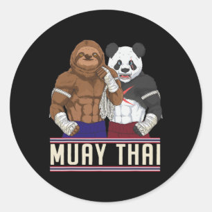 Muay Thai Sloth Panda Kickboxing Fighter Classic Round Sticker