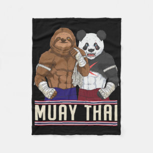 Muay Thai Sloth Panda Kickboxing Fighter Fleece Blanket