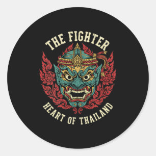 Muay Thai The Fighter Heart Thailand Demon MMA Classic Round Sticker