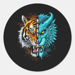 Muay Thai Tiger Dragon Fusion Art Classic Round Sticker