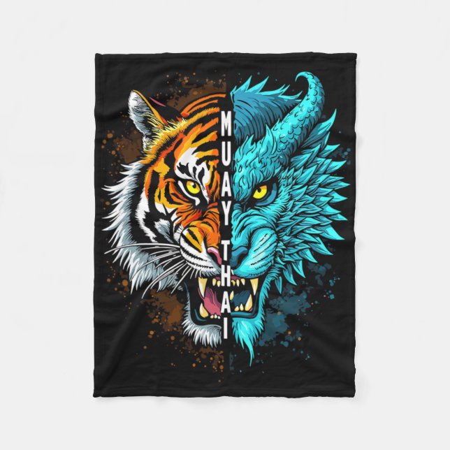 Muay Thai Tiger Dragon Fusion Art  Fleece Blanket (Front)