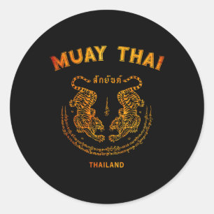 Muay Thai Tiger Sak Yant Tattoo Kickboxing Thailan Classic Round Sticker
