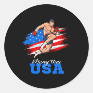 Muay Thai Usa Support Team American Flag Kickboxin Classic Round Sticker