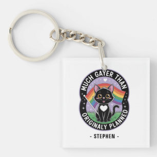 Much Gayer – Funny Cute Black Cat LGBTQ Pride Key Ring