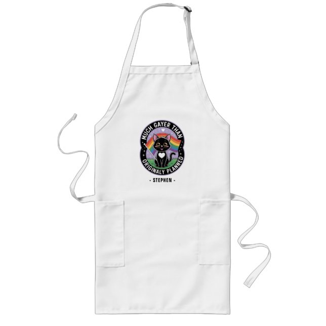 Much Gayer – Funny Cute Black Cat LGBTQ Pride Long Apron (Front)
