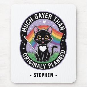 Much Gayer – Funny Cute Black Cat LGBTQ Pride Mouse Mat