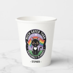 Much Gayer – Funny Cute Black Cat LGBTQ Pride Paper Cups