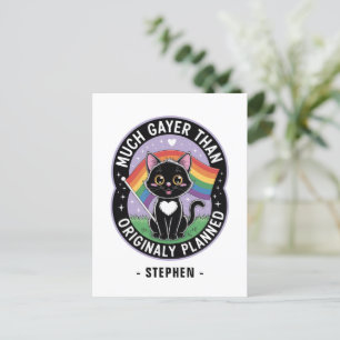 Much Gayer – Funny Cute Black Cat LGBTQ Pride Postcard