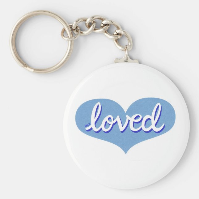 MUCH LOVED - Adored - Blue love heart Key Ring (Front)