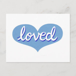 MUCH LOVED - Adored - Blue love heart Postcard