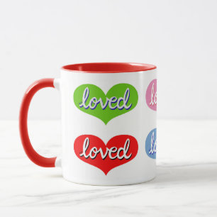 MUCH LOVED - Adored - Coloured love hearts Mug
