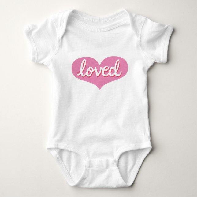 MUCH LOVED - Adored - Pink love heart Baby Bodysuit (Front)