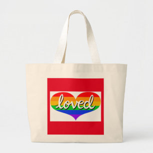 MUCH LOVED  -Adored - Rainbow coloured  love heart Large Tote Bag