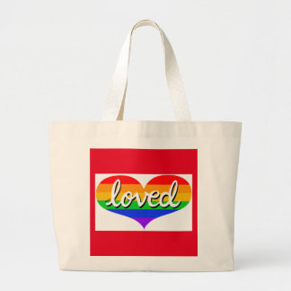 MUCH LOVED -Adored - Rainbow coloured love heart Large Tote Bag