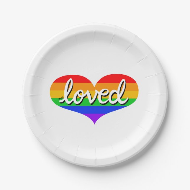 MUCH LOVED -Adored - Rainbow love heart- Paper Plate (Front)