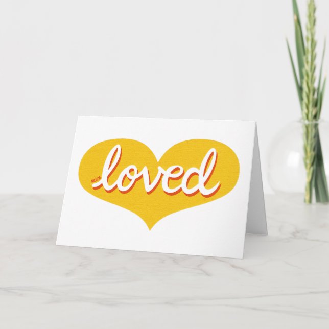MUCH LOVED - Adored- Yellow love heart Card (Front)