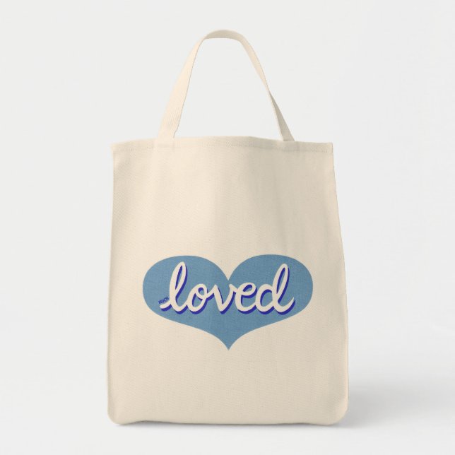 Much Loved -  Blue love heart - Tote Bag (Front)