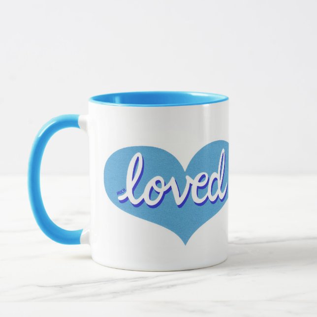 MUCH LOVED - Blue love hearts Mug (Left)