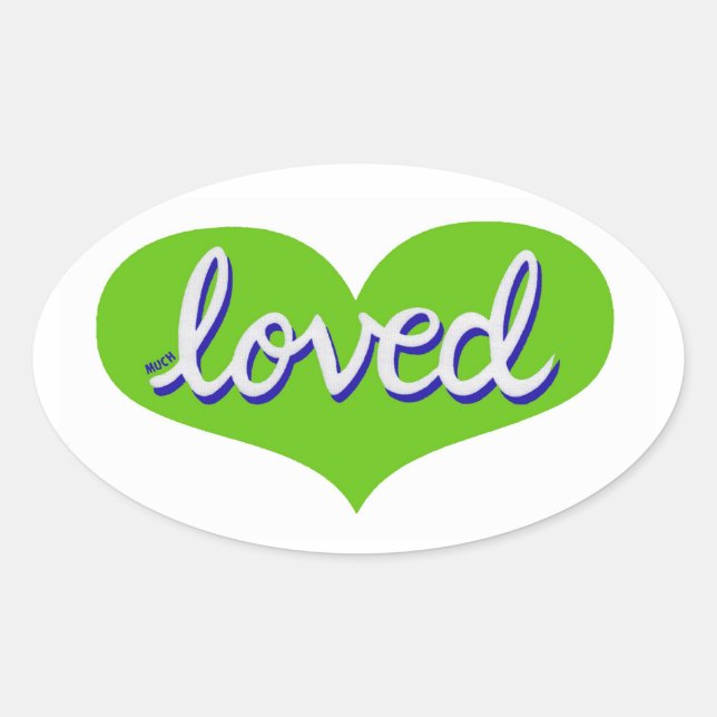 Much Loved - Green love heart - Oval Sticker (Front)