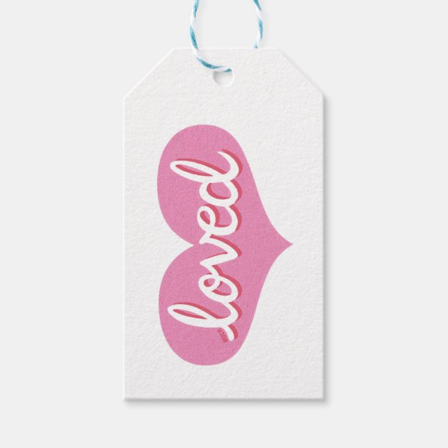 MUCH LOVED - Pink love heart - Baby girl Gift Tags (Front)