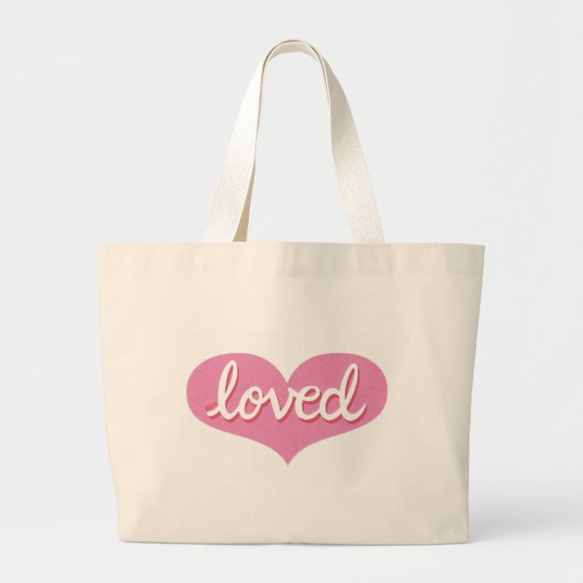 Much Loved -- Pink love heart - Large Tote Bag (Front)