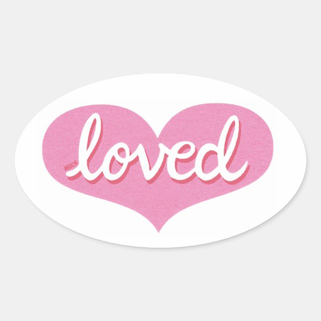 Much Loved - Pink love heart - Oval Sticker (Front)