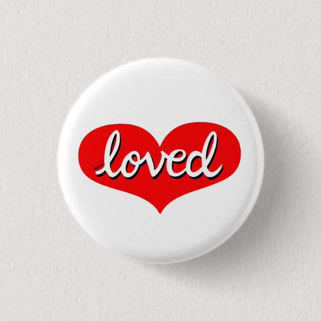Much Loved - Red love heart - 3 Cm Round Badge (Front)