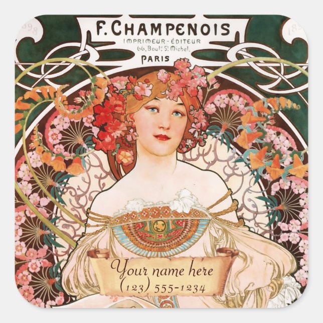 Mucha  Art Nouveau Bookplate Stickers (Front)