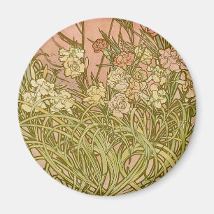 Mucha Art Nouveau carnation flowers Magnet